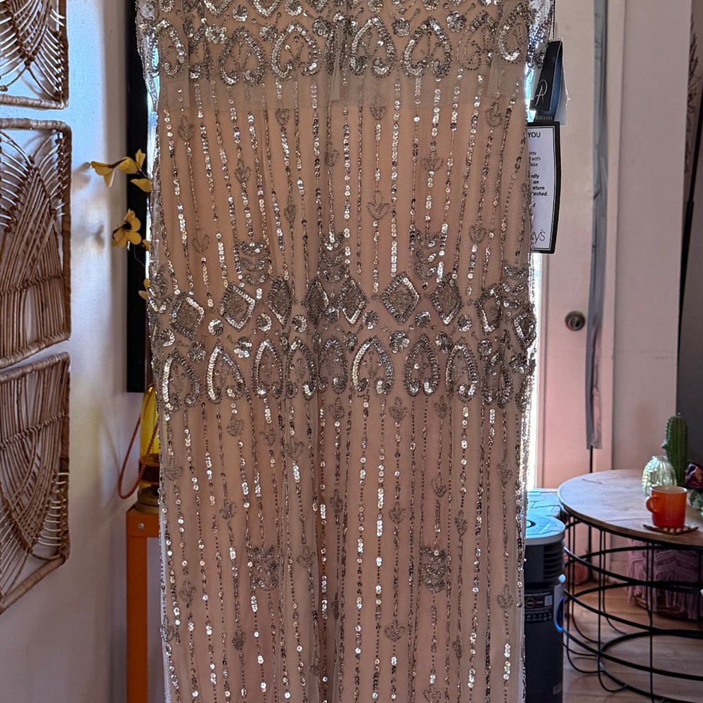 Adrianna Papell Silver and Cream Wedding Dress